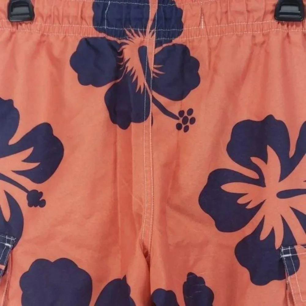 Red Camel Boys Orange Blue Floral‎ Hawaiian Swim Trunk Shorts Size Medium